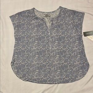 Nottibianche Gray Cap Sleeve Blouse with Mandarin Collar